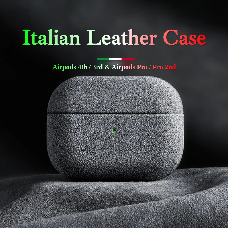 Funda de cuero de ante italiano para Airpods Pro 2 Airpods4, funda todo incluido de cuero Artificial de lujo, funda Airpods3, carga inalámbrica