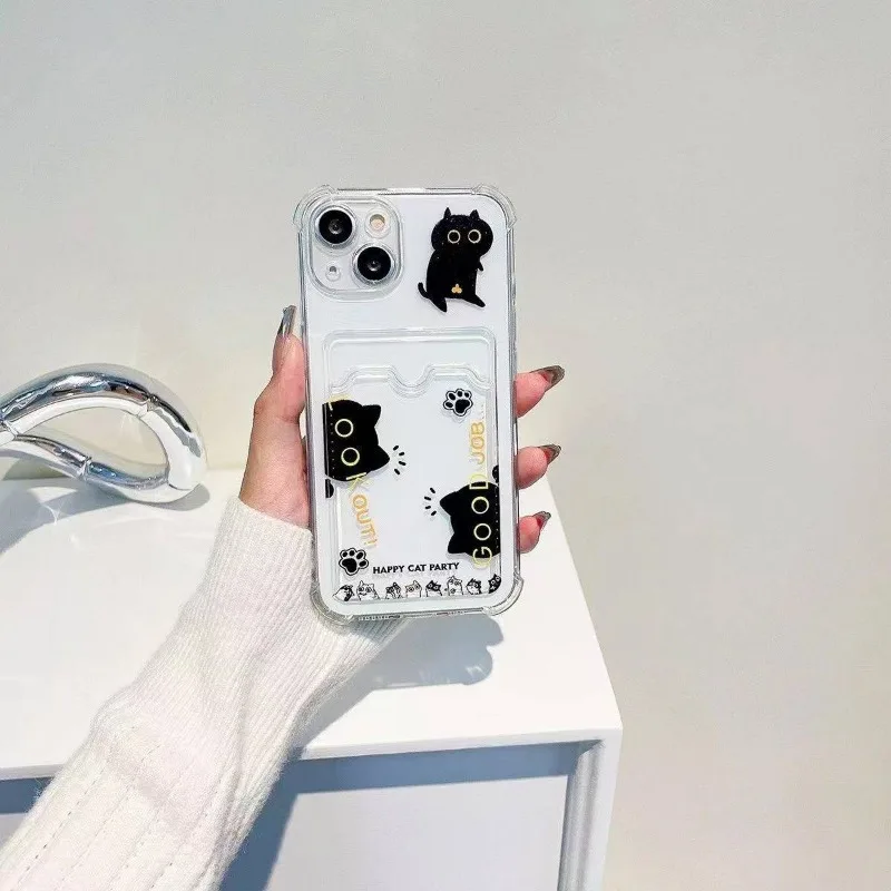 Funda de teléfono con tarjetero de gato creativo para iPhone 16 15 14 13 12 11 Pro Max XS X XR 7 8 Plus 16 cubierta de parachoques transparente a prueba de golpes - imagen 2