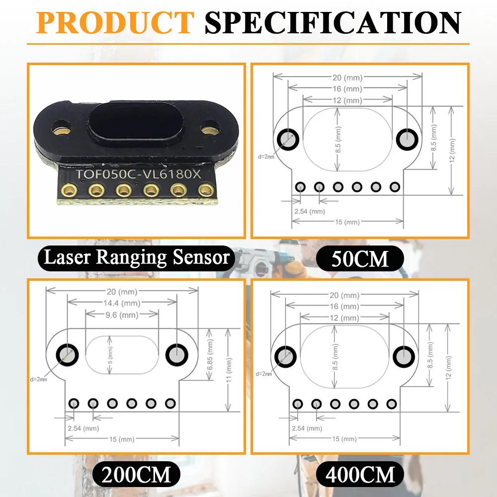 Módulo de sensor de rango láser para Arduino STM32 I2C salida TOF050C TOF0200C TOF0400C medir distancia de vuelo 50CM 200CM 400CM - imagen 2