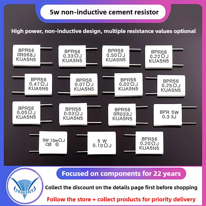5 uds 5W resistencia de cemento cerámico no inductivo 0.001 0,1 0,15 0,22 0,25 0,33 0,5 Ohm 0.1R 0.15R 0.22R 0.25R 0.33R 0,5 R BPR56 - imagen 2