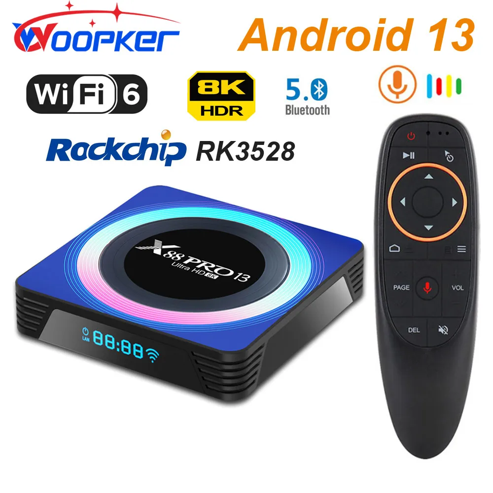 Woopker-Dispositivo de TV inteligente X88Pro 13, decodificador con Android 13, Rockchip RK3528, 4GB/64GB, 8K, UHD, reproductor de vídeo, WiFi6, BT5.0, de baja latencia