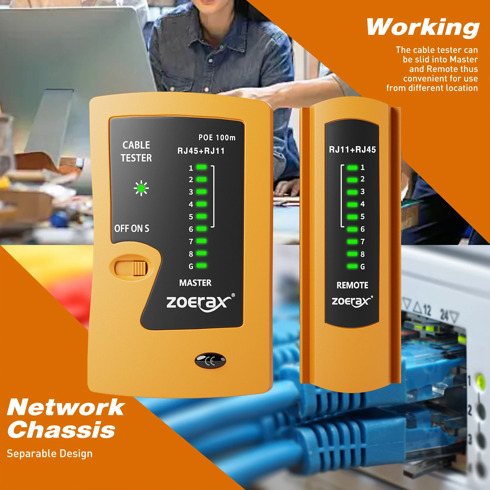Probador de Cable Ethernet de red ZOERAX para LAN RJ45 Cat5 Cat5e Cat6 Cat6a Cat7 UTP/Cable blindado y RJ11 RJ12 - imagen 5