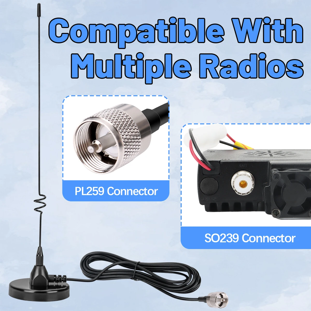 ABBREE AD-109 antena de Radio móvil magnética VHF UHF SMA-hembra para BAOFENG UV-5RH UV-32 BF-888S Quansheng K6 Walkie Talkie PL259 - imagen 4