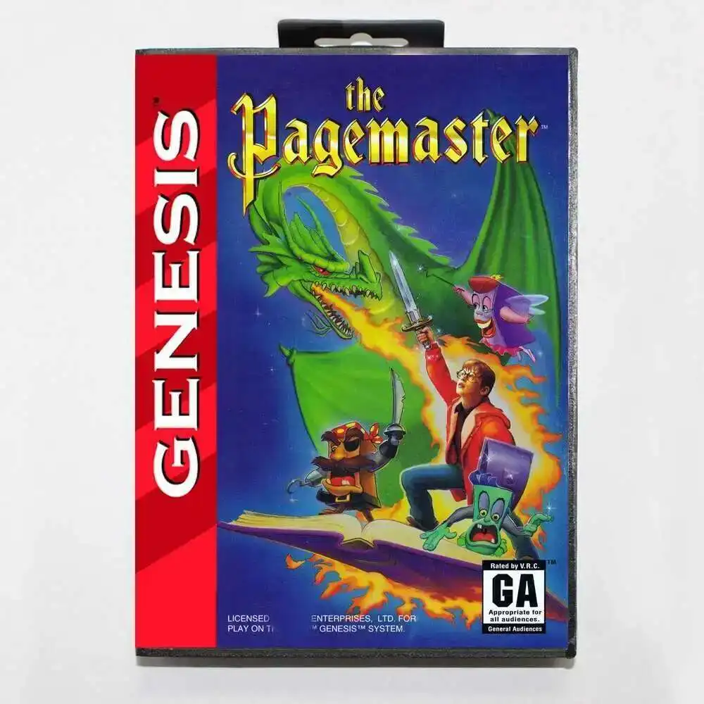 Tarjeta de juego The Pagemaster MD, cubierta estadounidense de 16 bits para cartucho de consola de videojuegos Sega Megadrive Genesis
