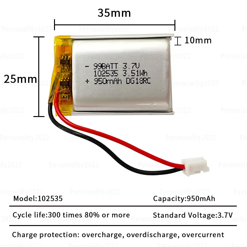 950mAh 102535 Batería Li Po de 3,7 V, paquete suave de baterías de polímero de litio, enchufe Ph2.0 para equipos de belleza, masajeador, juguetes, grabadora - imagen 3