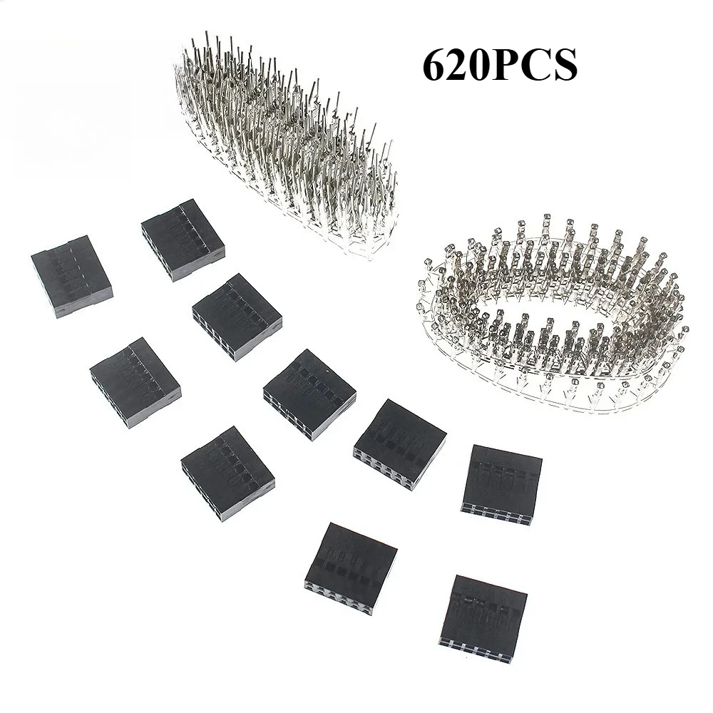 Kit surtido de conectores Dupont de 620 piezas, Kit de conectores de cabezal de puente Dupont de 2,54mm con terminales macho/hembra para bricolaje electrónico