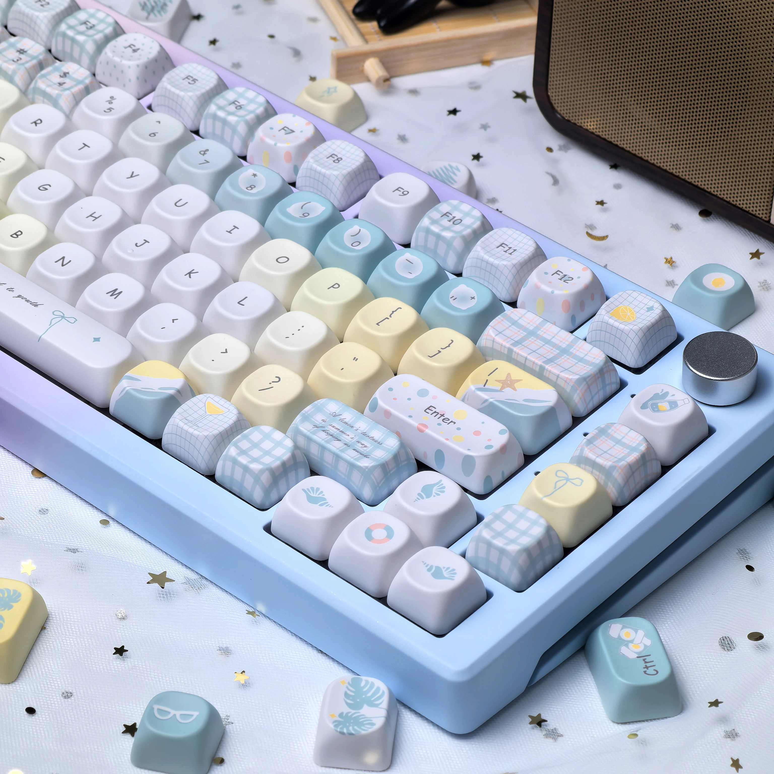 Tapa de tecla degradada Color verano sal marina limón Moa Pbt para Aula F75 /F87/F99 Alice diseño lindo Keycap - imagen 4
