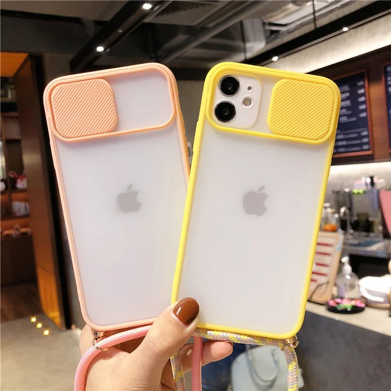 Funda de teléfono con correa de protección para lente de cámara, carcasa suave con cordón para iPhone 15, 14, 13, 12, 11Pro Max, 8, 7Plus, XR, X, XS, Max, SE, novedad - imagen 2