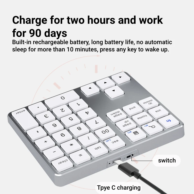 Teclado numérico inalámbrico Bluetooth de 2,4 Ghz, teclado numérico K35, teclado numérico recargable USB C para teclado Digital IOS Android Windows - imagen 4