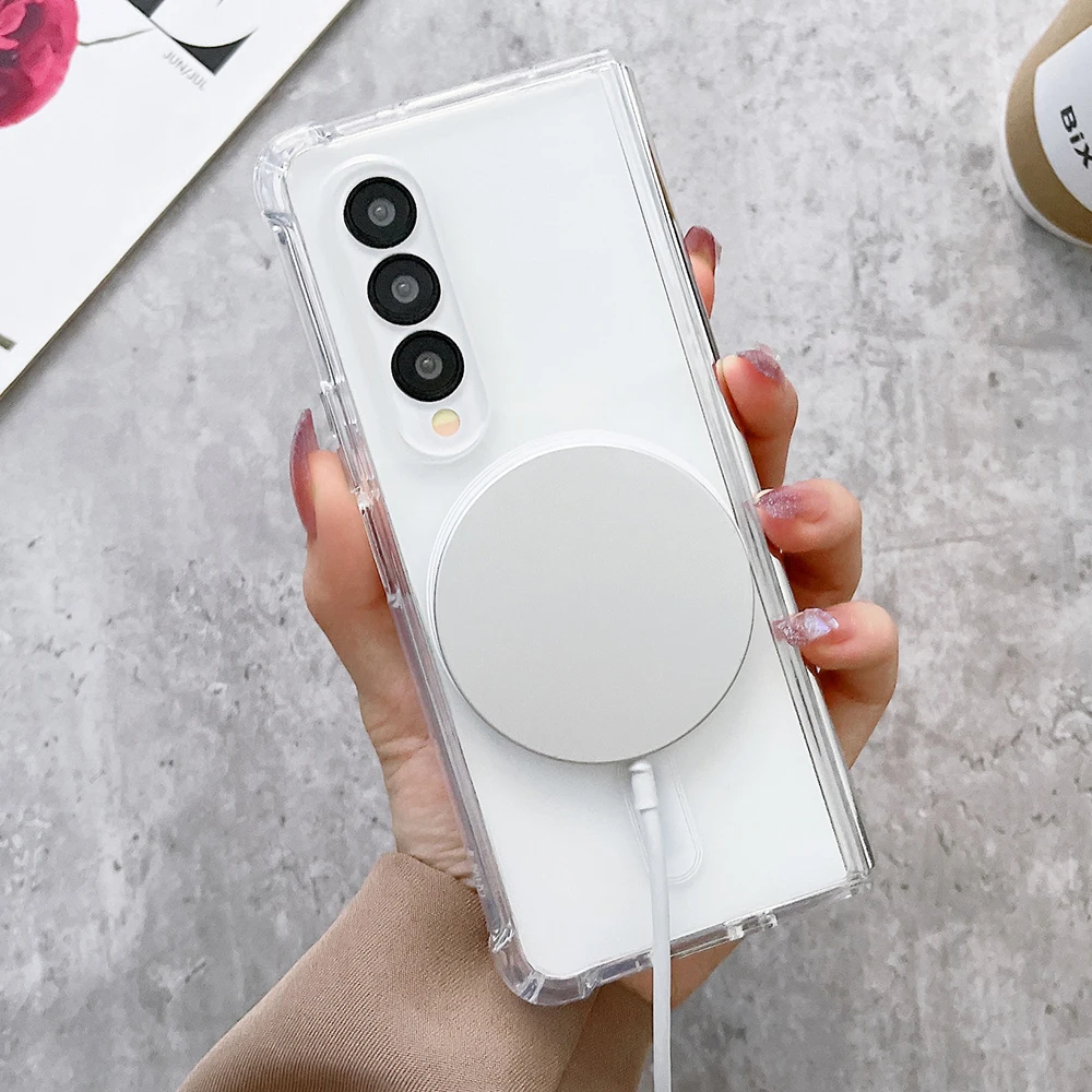 Funda a prueba de golpes para Samsung Galaxy Z Fold 5 4 3 5G, cubierta magnética suave y transparente, carga inalámbrica, carcasa Magsafe - imagen 3