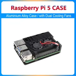 Carcasa de refrigeración para Raspberry PI 5, carcasa de aleación de aluminio con ventiladores duales, disipación de calor más rápida, para Raspberry Pi 5