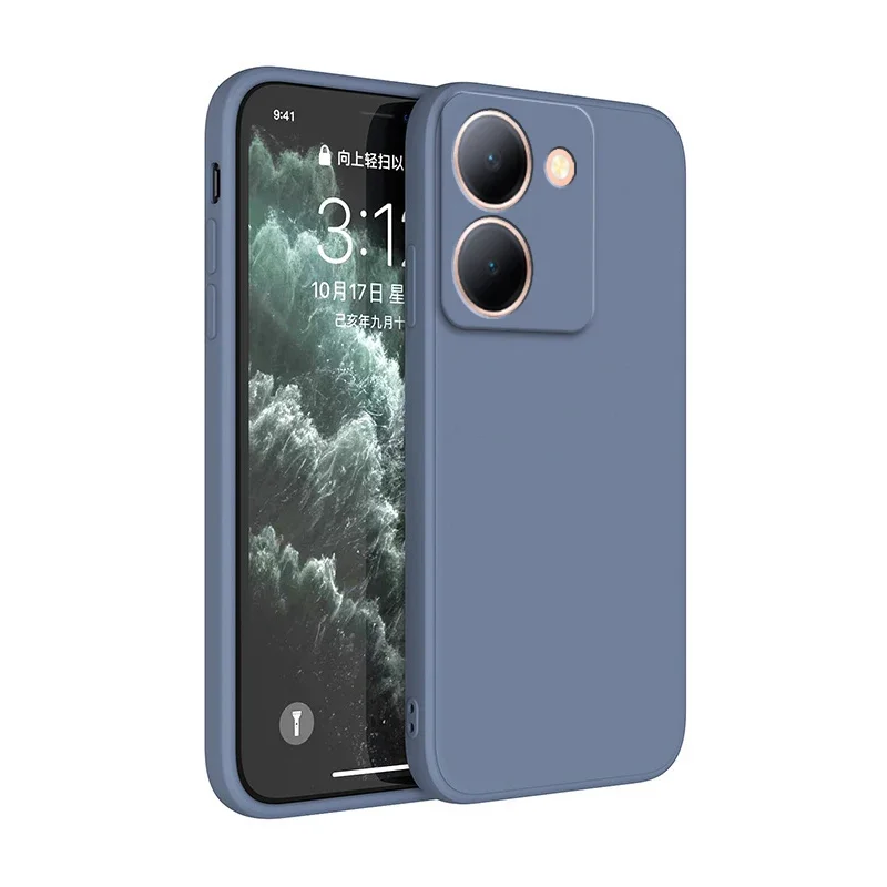 Funda de teléfono de silicona líquida para VIVO Y36 Y27 Y78 4G 5G carcasa blanda flocado interno a prueba de golpes de lujo