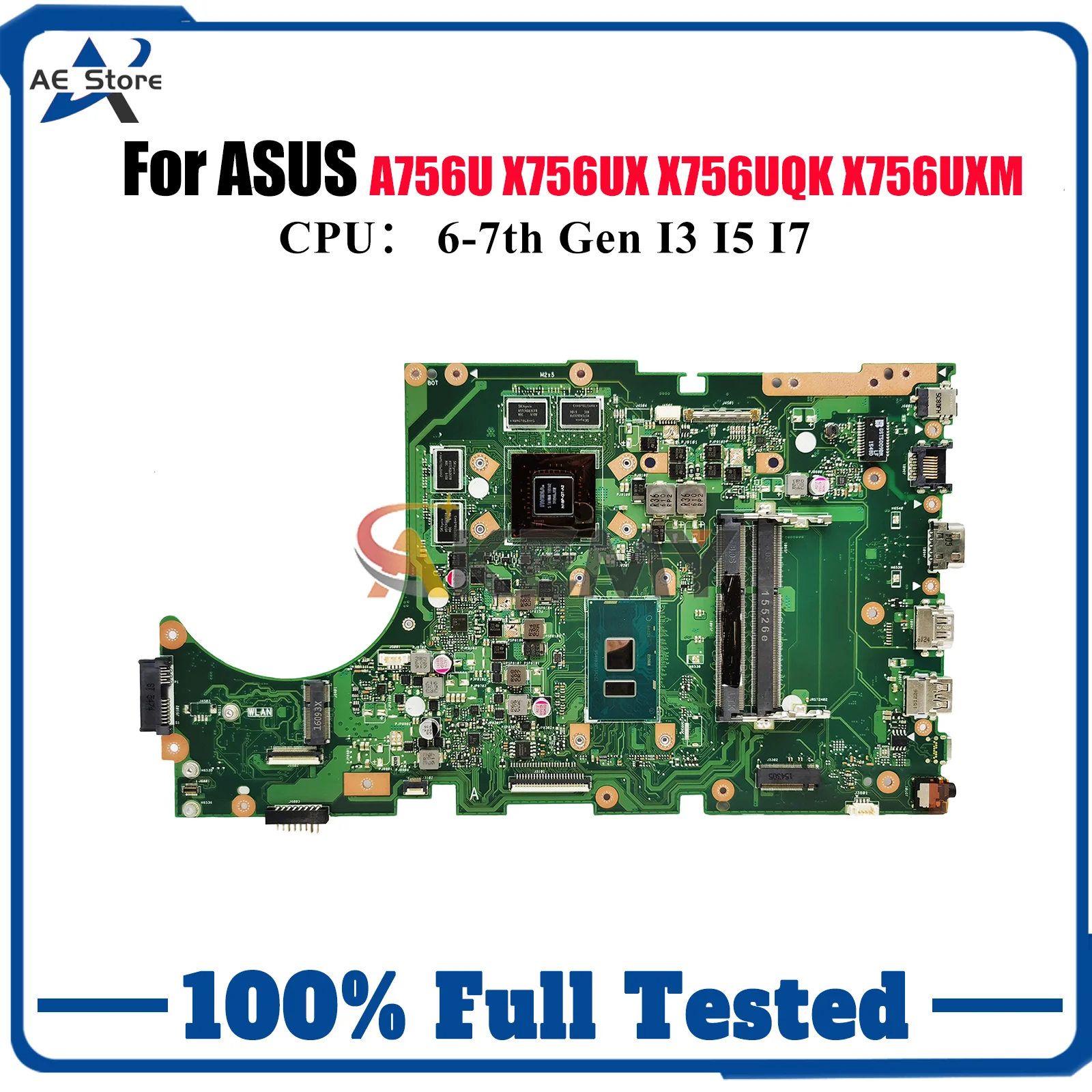 Placa base para ordenador portátil X756UX para ASUS X756UQ X756UJ X756UR A756U X756UV X756UXM X756UQK X756U X756UAK X756UA placa base I3 I5 I7 CPU