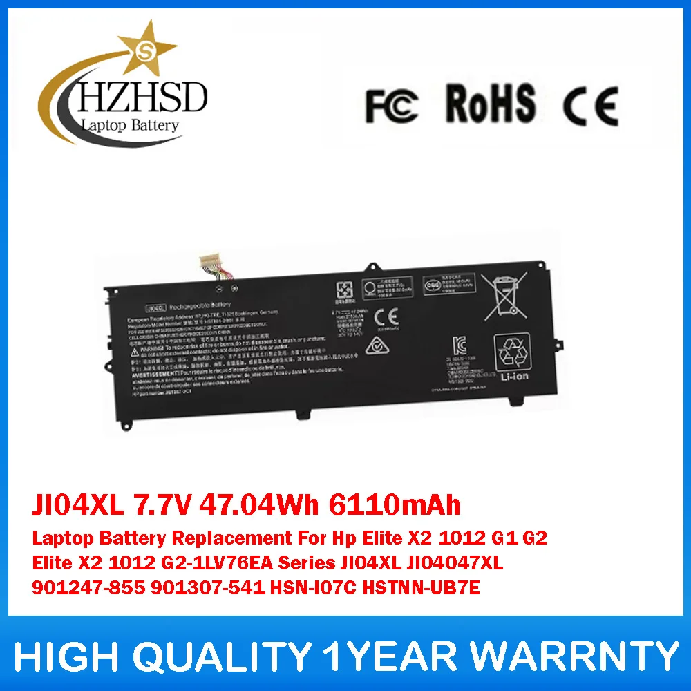 JI04XL 7,7 V 47.04Wh 6110mAh reemplazo de batería de ordenador portátil para HP Elite X2 1012 G1 Elite X2 1012 G2-1LV76EA serie JI04XL JI04047XL