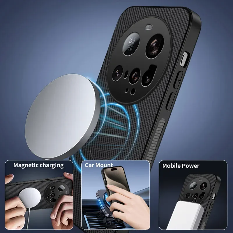 Para Magsafe funda magnética para Xiaomi Mi 15 Ultra 15pro fibra de carbono PU cuero carga inalámbrica parachoques a prueba de golpes para Mi 15ultra - imagen 4