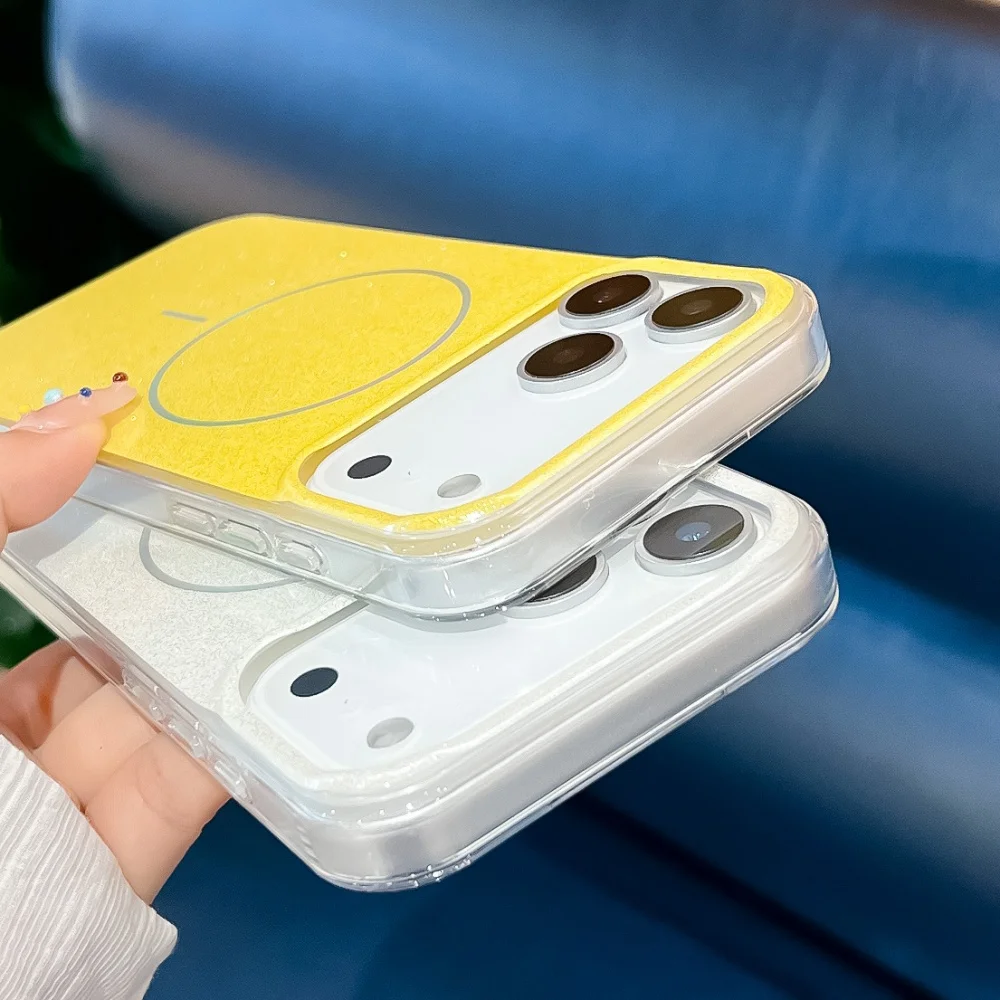 Funda de teléfono Magsafe con purpurina láser de lujo para iPhone 17 Air 16 15 14 Plus 13 Pro Max, cubierta de cristal brillante a prueba de golpes