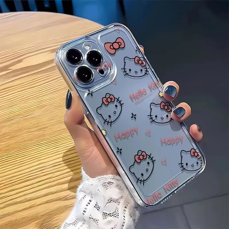 Sanrio Hello Kitty KT cabeza arco funda de teléfono para iPhone 16 15 14 13 Pro Max 11 12 13 Pro X XR 7 8 Plus Linda chica Y2K cubierta creativa - imagen 3