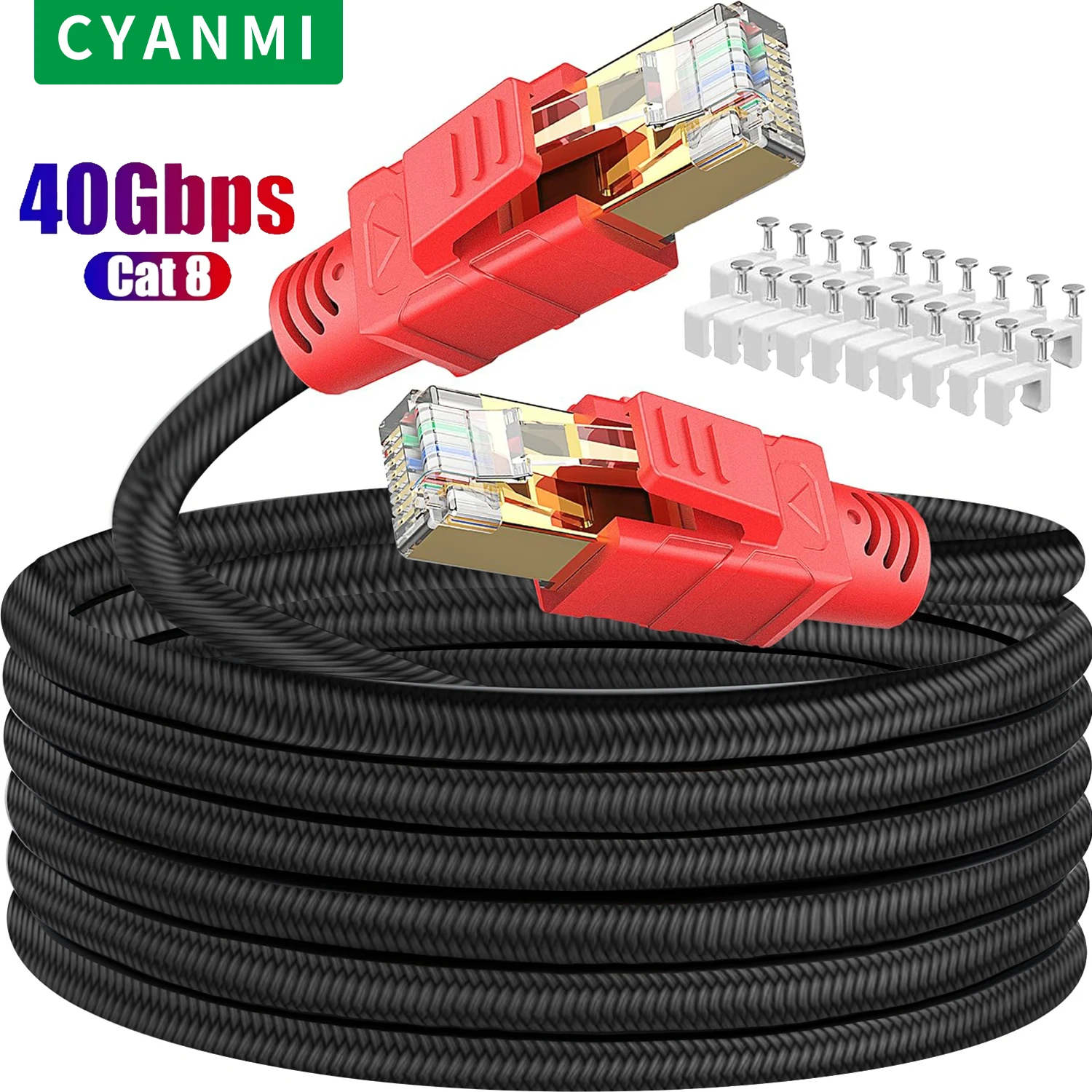 Cable Ethernet CYANMI CAT8, Cable Ethernet Cat 7 Cat 6 40Gbps RJ45 CAT 8 para enrutador módem Internet red Lan para ordenadores portátiles PS4/5 - imagen 2
