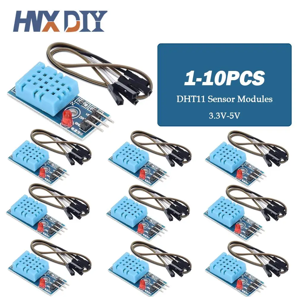 1-10 Uds. Módulos de sensores DHT11 3,3 V-5V Sensor Digital de temperatura y humedad DHT11 módulo de potencia ultrabaja de 3 cables para Arduino