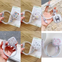 Protector de cable para iPhone con lazo rosa