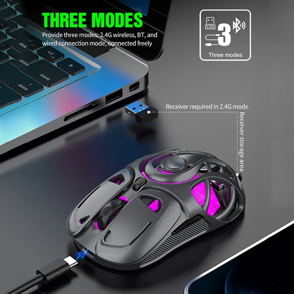 Ratón inalámbrico X10 de tres modos, ratón para juegos de 10000DPI, velocidad de retorno de 1000Hz, ratón Bluetooth, ratón recargable RGB, BT/2,4G/ratones con cable - imagen 5
