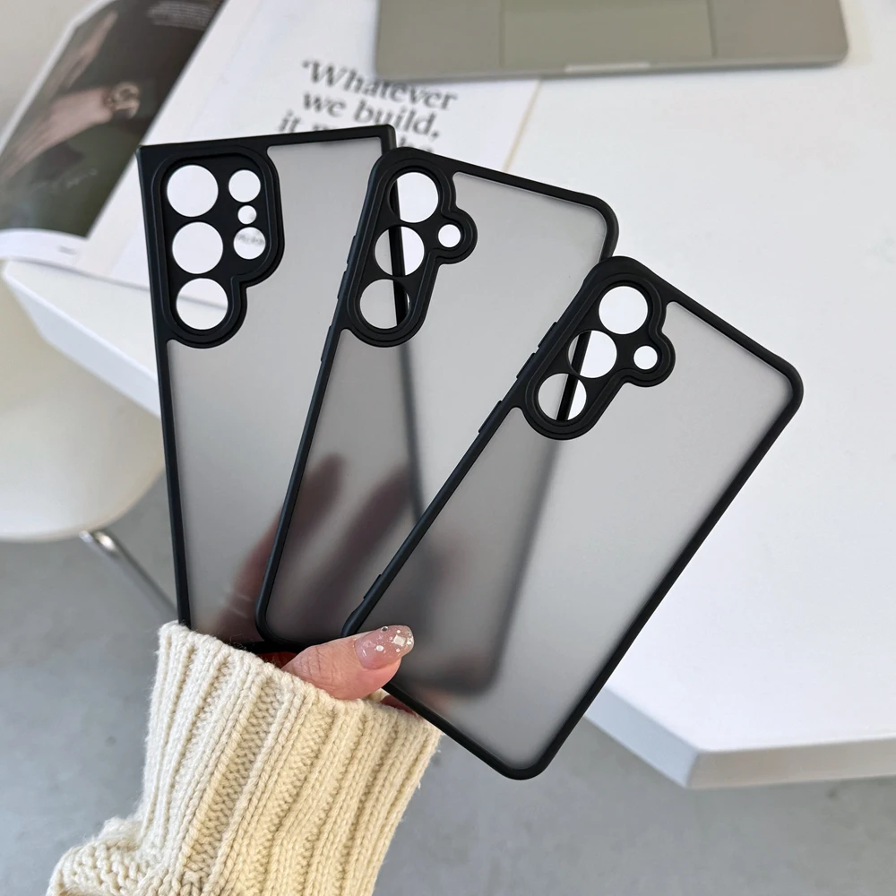 Funda de teléfono negra transparente mate para Samsung Galaxy S25 Edge S23 S24 Ultra S24 Plus, marco de silicona suave, cubierta antiarañazos para cámara - imagen 2
