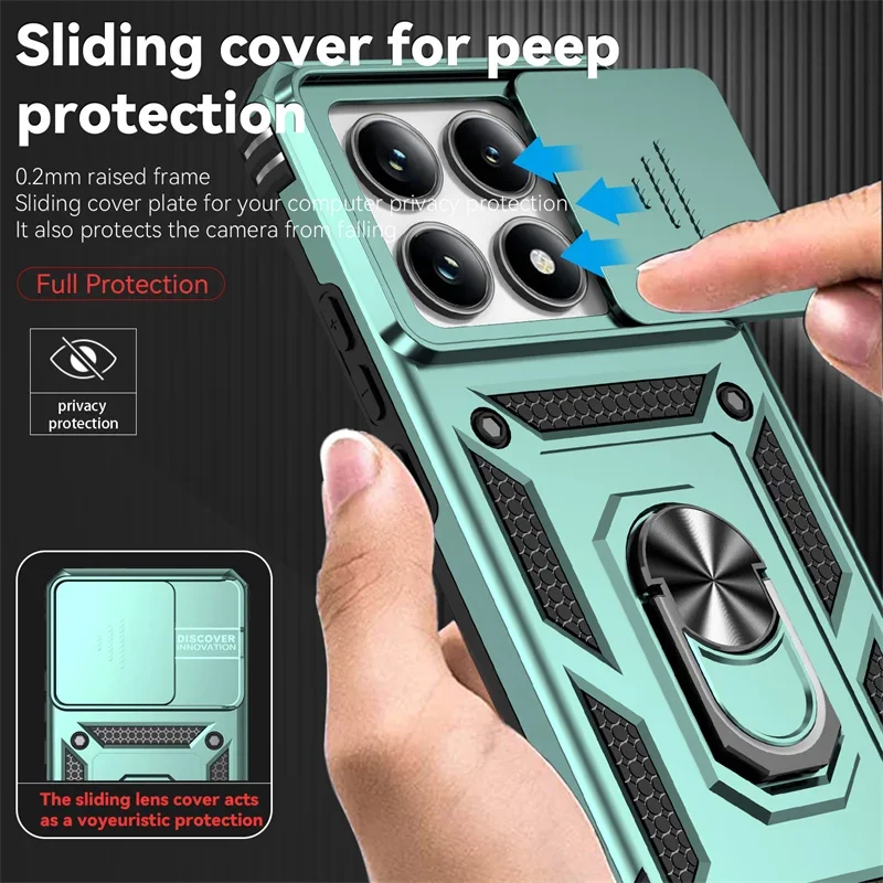 Para Xiaomi 14T 13T Pro Funda anillo soporte Coche soporte magnético Funda de teléfono para Redmi 14C Funda a prueba de golpes protección de lente Funda - imagen 3