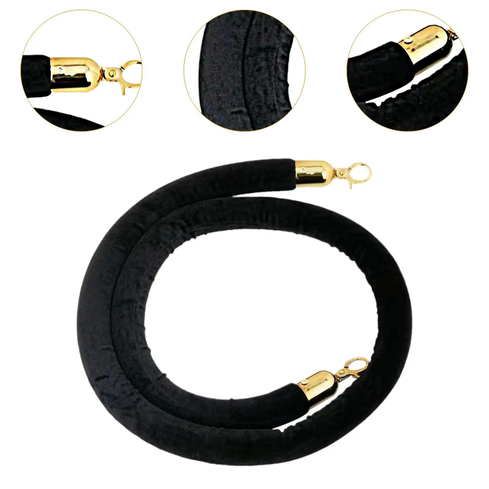 4x barreras de seguridad de control de multitudes de cuerda de estañón de terciopelo para postes de cola VIP negro - imagen 3