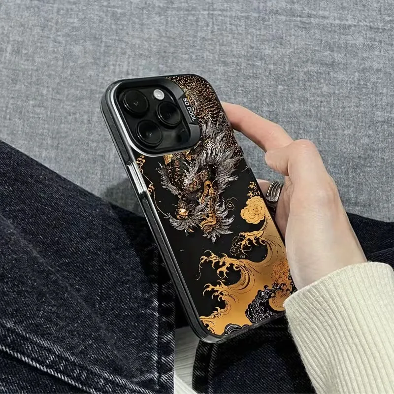 Funda para Samsung Galaxy A16 A15 A55 A54 A56 A36 A35 A05 S24 S23 S22 Ultra Plus S21 S25FE funda de teléfono con diseño de dragón dorado negro - imagen 2