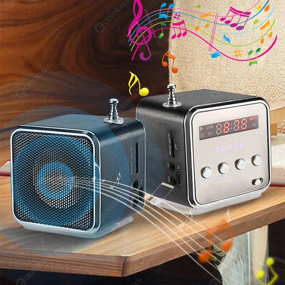 Altavoz inalámbrico de Radio FM Digital TD-V26 portátil, Mini receptor de Radio FM, pantalla LCD, altavoz estéreo, compatible con tarjeta SD/TF