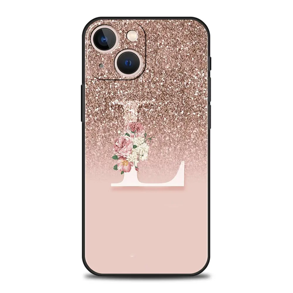 Funda de teléfono con letras rosas brillantes M R para iPhone 16 13 15 14 12 11 Pro MAX XR X SE XS 7 8 Plus, funda suave de TPU - imagen 4
