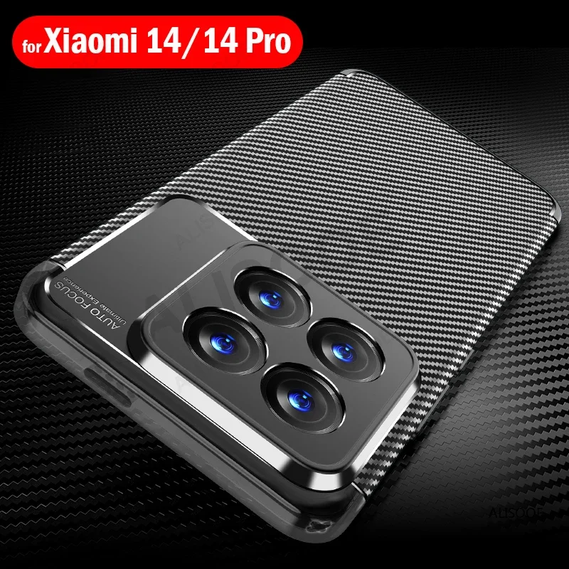 Funda para Xiaomi 14 Pro POCO X6 Pro, cubierta suave de TPU a prueba de golpes con textura de fibra de carbono para Xiaomi 14 Redmi Note 13 Pro Capa