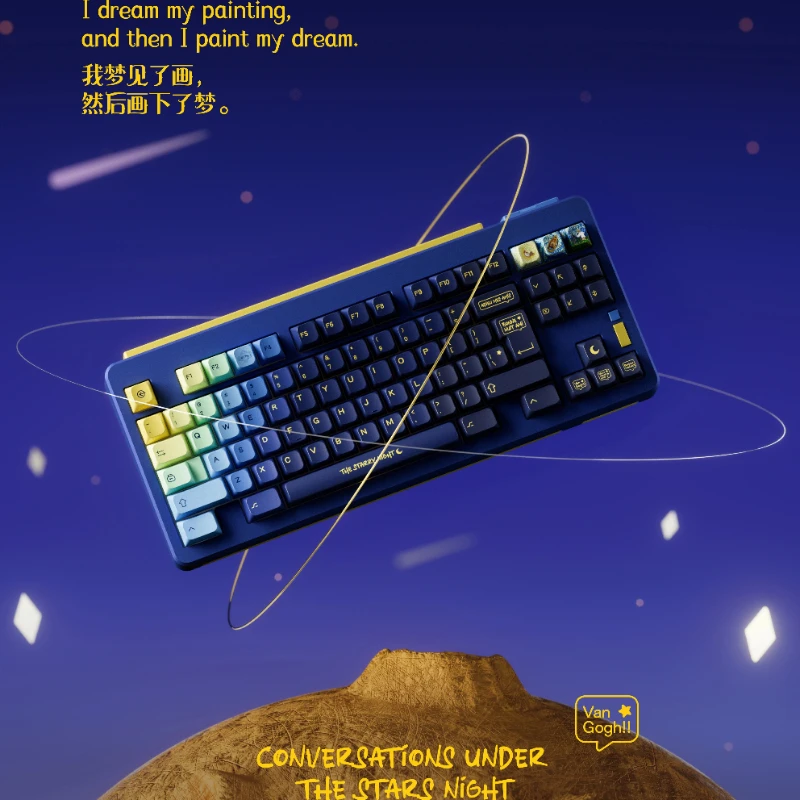 Juego de teclas con tema de cielo estrellado, perfil de cereza PBT, 152 teclas, teclas originales personalizadas hechas a mano para accesorios de teclado mecánico DIY