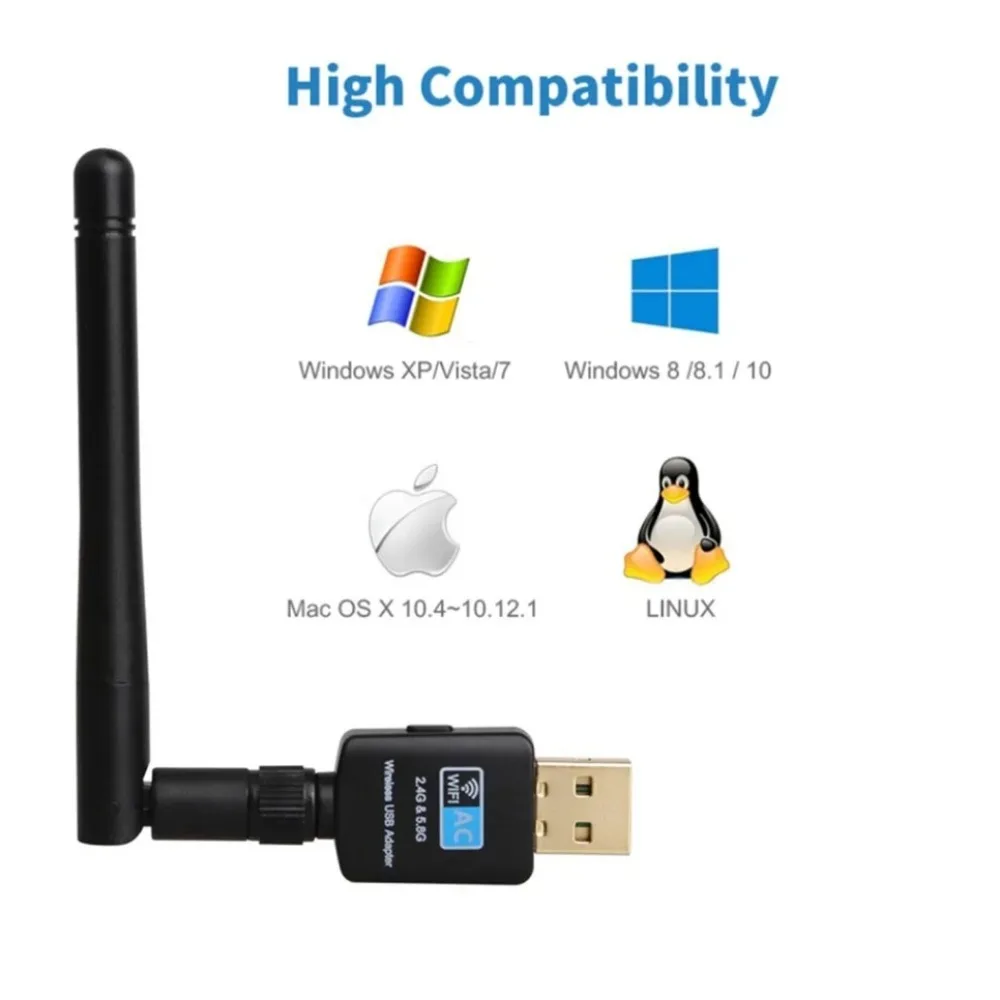 BGGQGG-adaptador Wifi USB, receptor Wi-fi de 2,4 GHz + 5,8 GHz, antena Wi-fi de alta velocidad de 600Mbps, tarjeta de red inalámbrica para PC 802.11ac - imagen 3