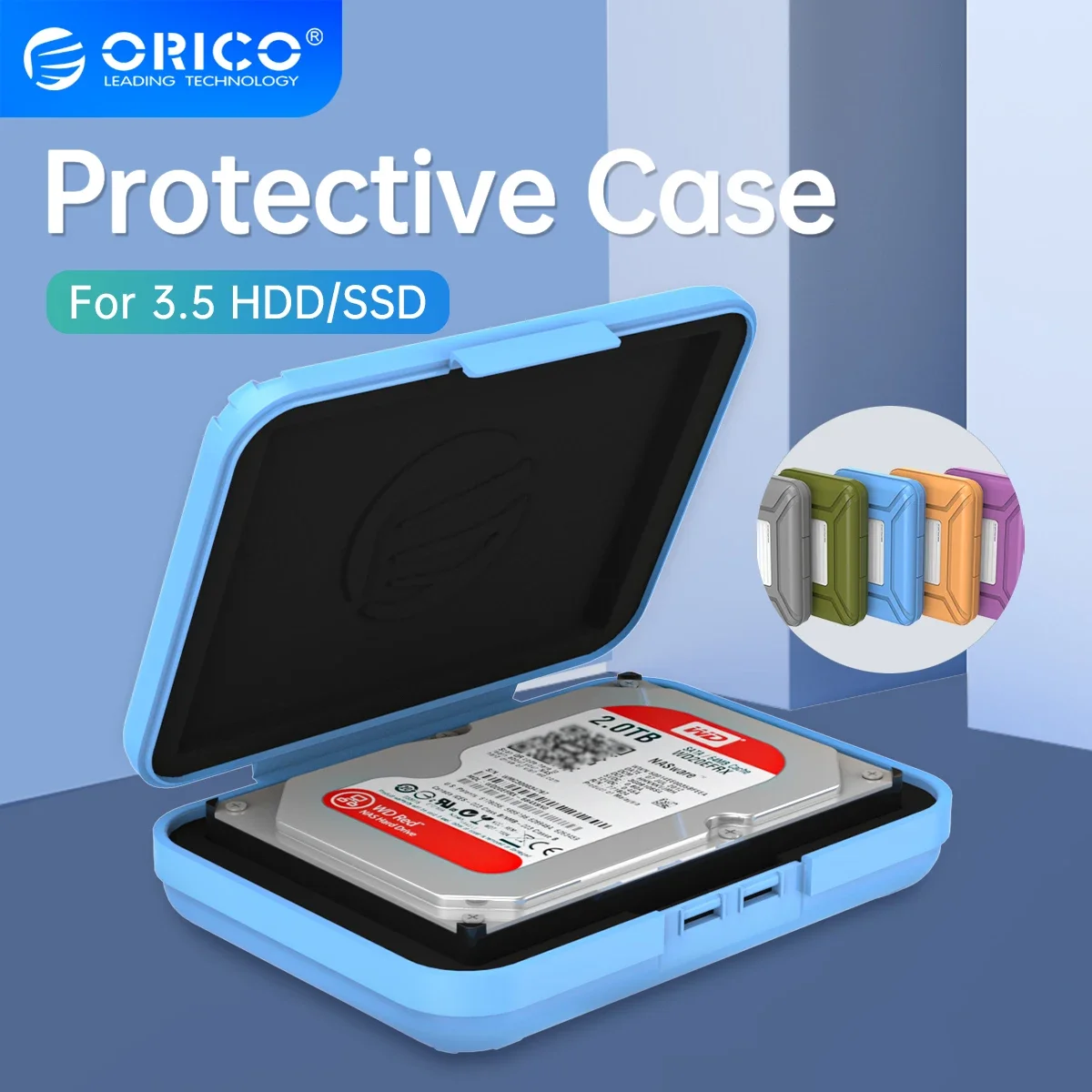 ORICO Bolsas y estuche para discos duros portátiles de 3,5 pulgadas Caja de almacenamiento protectora a prueba de humedad para HDD Caja de disco duro negro