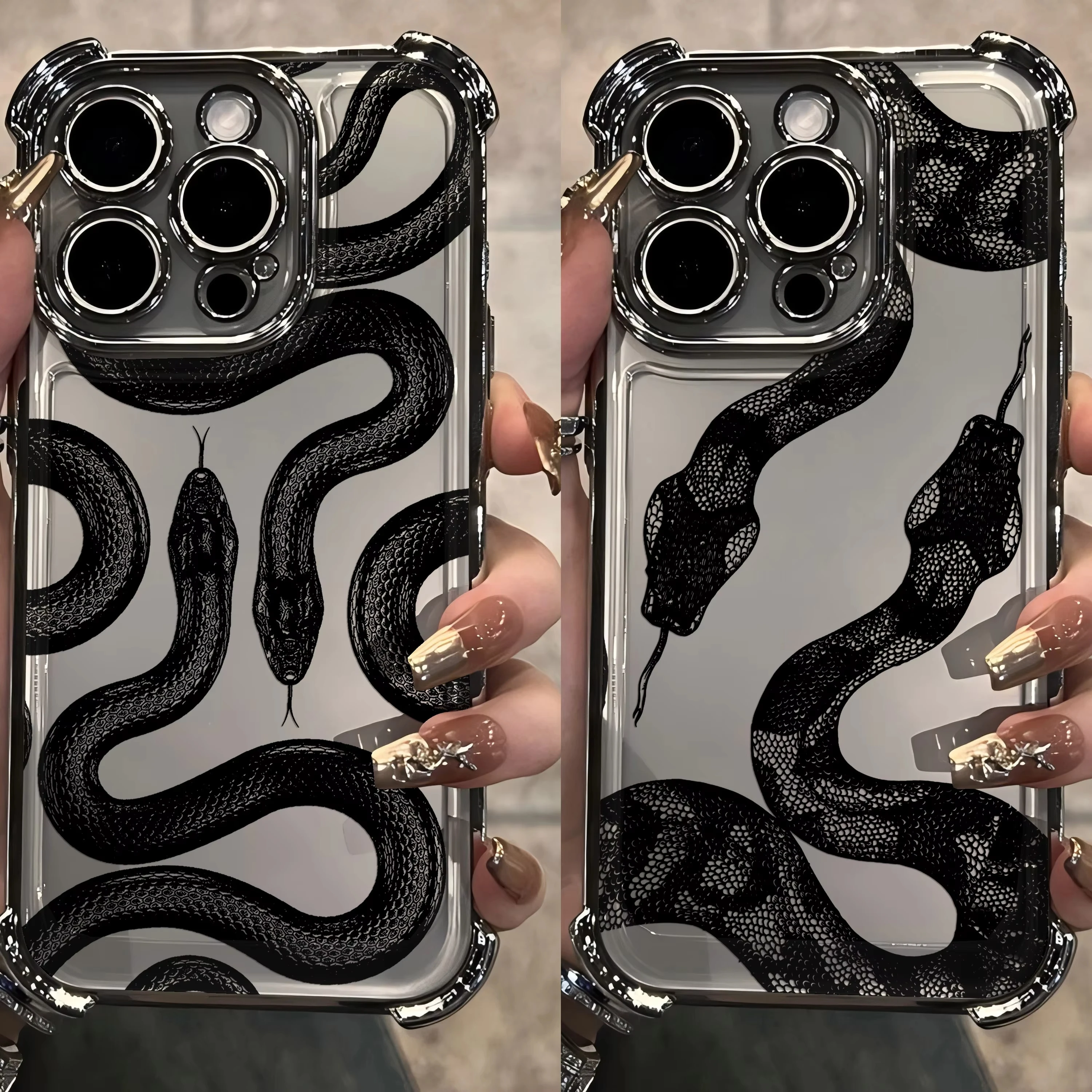 Funda de teléfono con revestimiento de serpiente negra Vintage de lujo para iPhone 17 Pro Max 17 Air 16 Pro 15 14 Plus 13 12 11 16E cubierta trasera anticaída - imagen 2