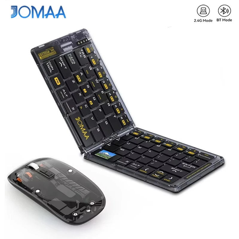 Jomaa Teclado inalámbrico plegable transparente, teclado Bluetooth con ratón, teclado de viaje plegable para tableta y teléfono inteligente - imagen 2