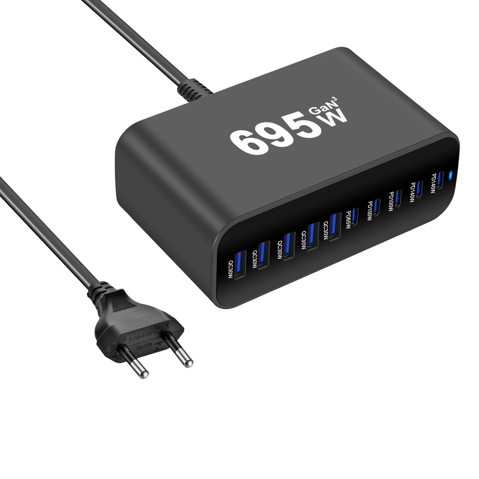 Cargador de escritorio GaN USB C de 10 puertos de 695W 140W PD3.1 para MacBook Pro 16", 100W para computadora portátil, estación de carga rápida 5C5A - imagen 4