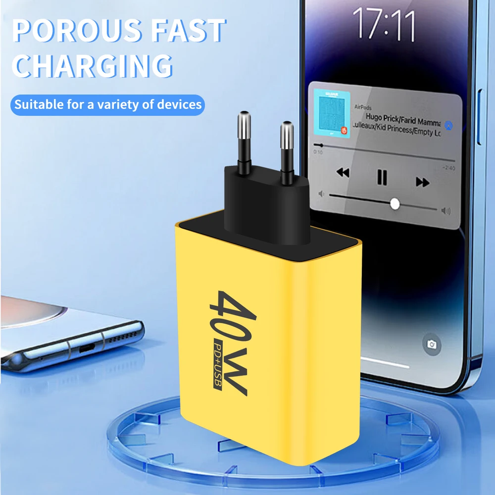 40W PD 3USB tipo C 4 puertos carga súper rápida cargador de teléfono móvil QC 3,0 adaptador de enchufe UE/EE. UU. para iPhone Xiaomi Samsung Huawei - imagen 5