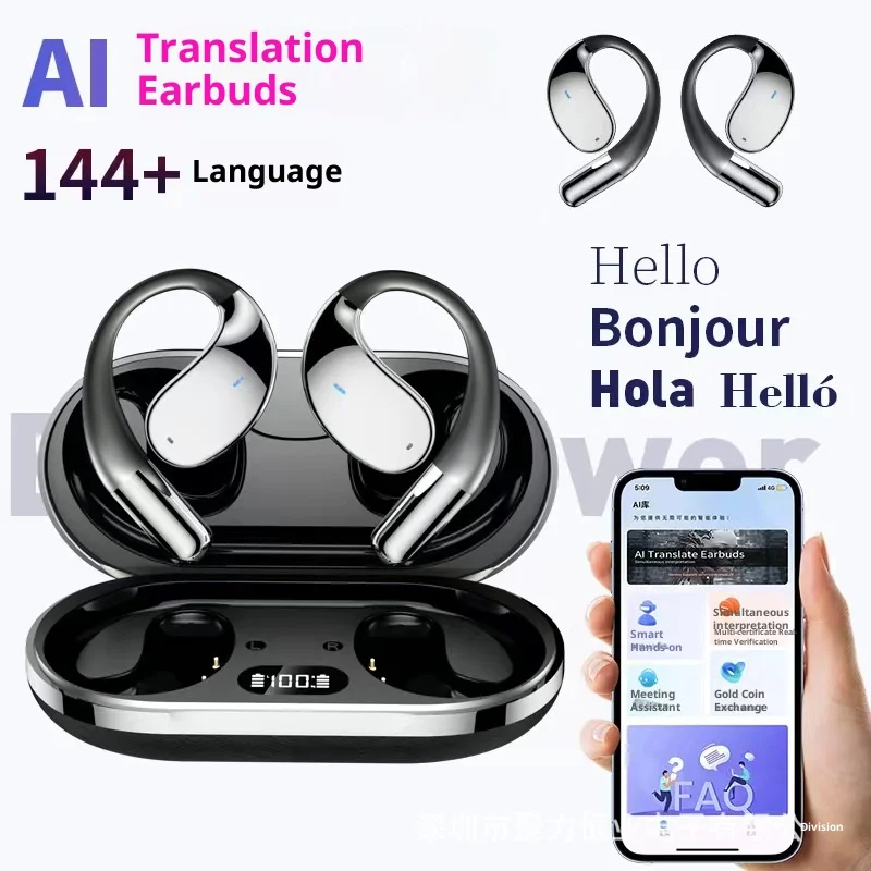 Auriculares de traducción inteligentes AI OWS, auriculares deportivos inalámbricos con oreja abierta y colgante, auriculares HiFi cómodos de larga duración