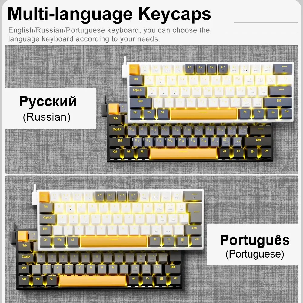 Teclado mecánico E-YOOSO Z11 con cable USB para juegos, interruptor rojo, 61 teclas, ruso, brasileño, portugués, para ordenador, PC y portátil - imagen 3