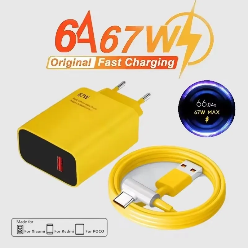 Cargador rápido Turbo EU 6A 67W Max para Xiaomi 11 12 13 14 Ultra Redmi Note 11T 12T 13 POCO X4 X5 X6 Pro Cable de carga USB tipo C