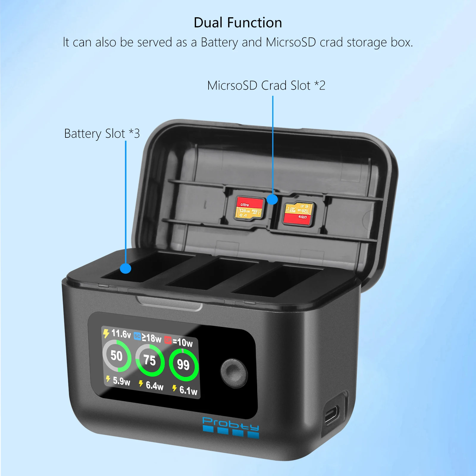 Cargador rápido PD de 24W para DJI OSMO 360 Action 6 3 ranuras caja de carga de bolsillo con pantalla LED para DJI OSMO Action 5 pro/4/3 - imagen 2