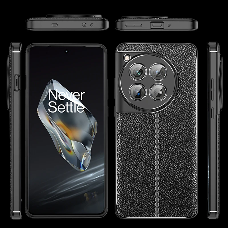 Funda para OnePlus 12, carcasa a prueba de golpes, suave, de silicona TPU, parachoques trasero, de cuero - imagen 3