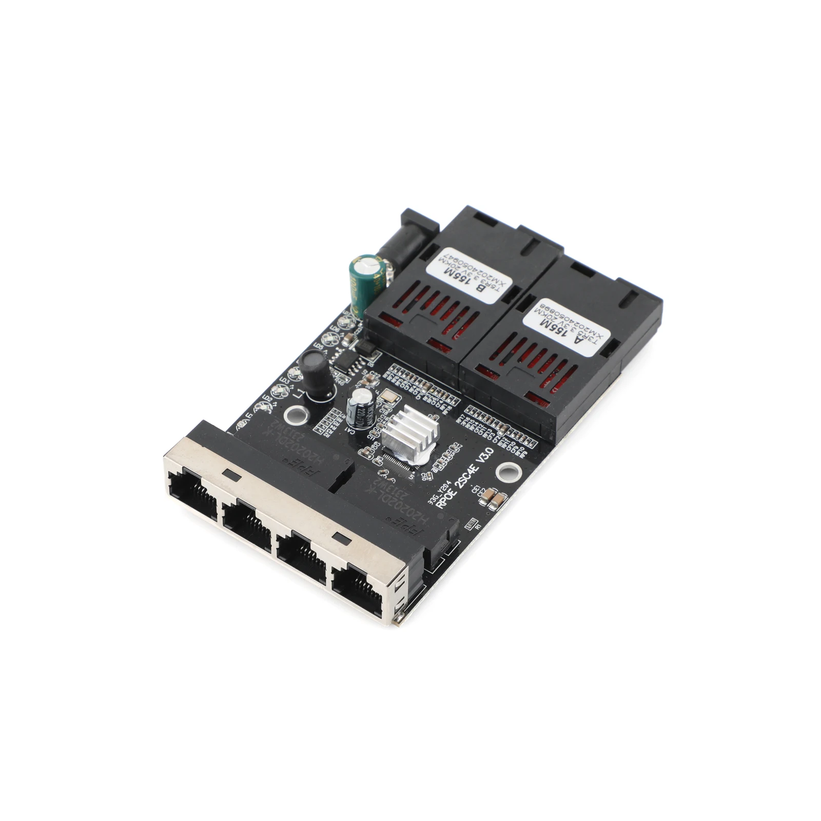 Convertidor de medios de fibra óptica 100M 4 RJ45 a 2 SC A + B conector óptico 1310nm/1550nm puertos placa PCBA 20KM interruptor Ethernet negro - imagen 3