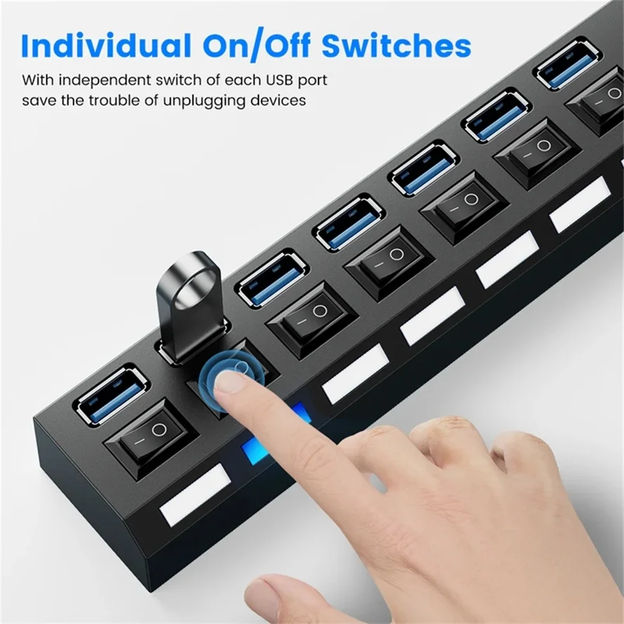 Adaptador expansor USB HUB 3,0 de alta velocidad, 4/7 puertos, divisor Multi USB, extensor múltiple con interruptor de lámpara LED para PC y portátil - imagen 3