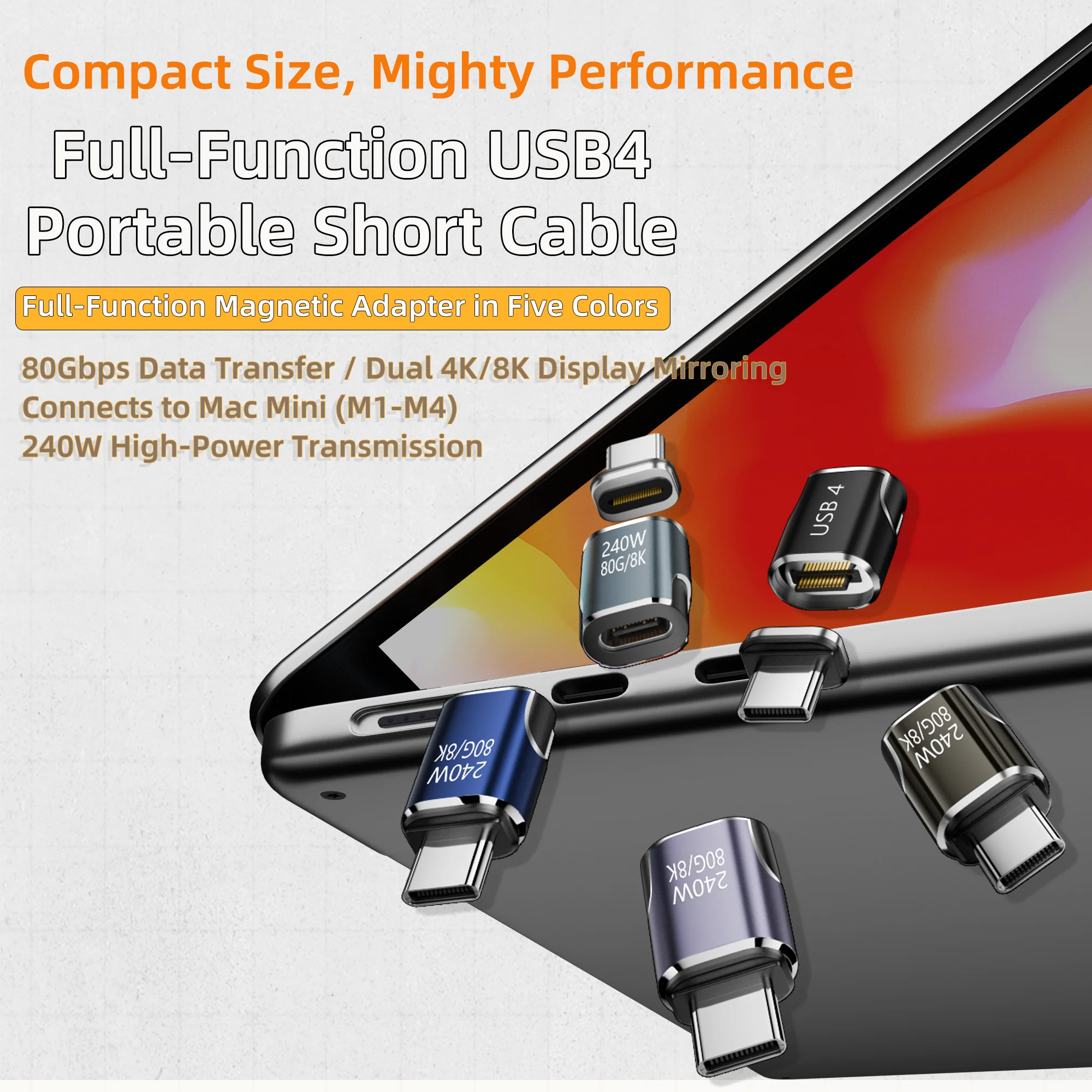 USB4 Thunderbolt4/3 adaptador magnético USB C a tipo C 240W 80Gbps Cable convertidor de carga magnético de carga rápida adaptador 8K para Mac - imagen 2