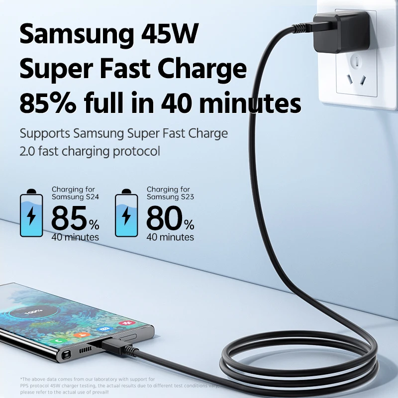 Cable de carga súper rápido PD 3,0 45W para Samsung Galaxy S23 S22 S21 Ultra 10 9 Note 20 10 línea de datos USB tipo C Dual 1m/1,5 m/2m - imagen 2