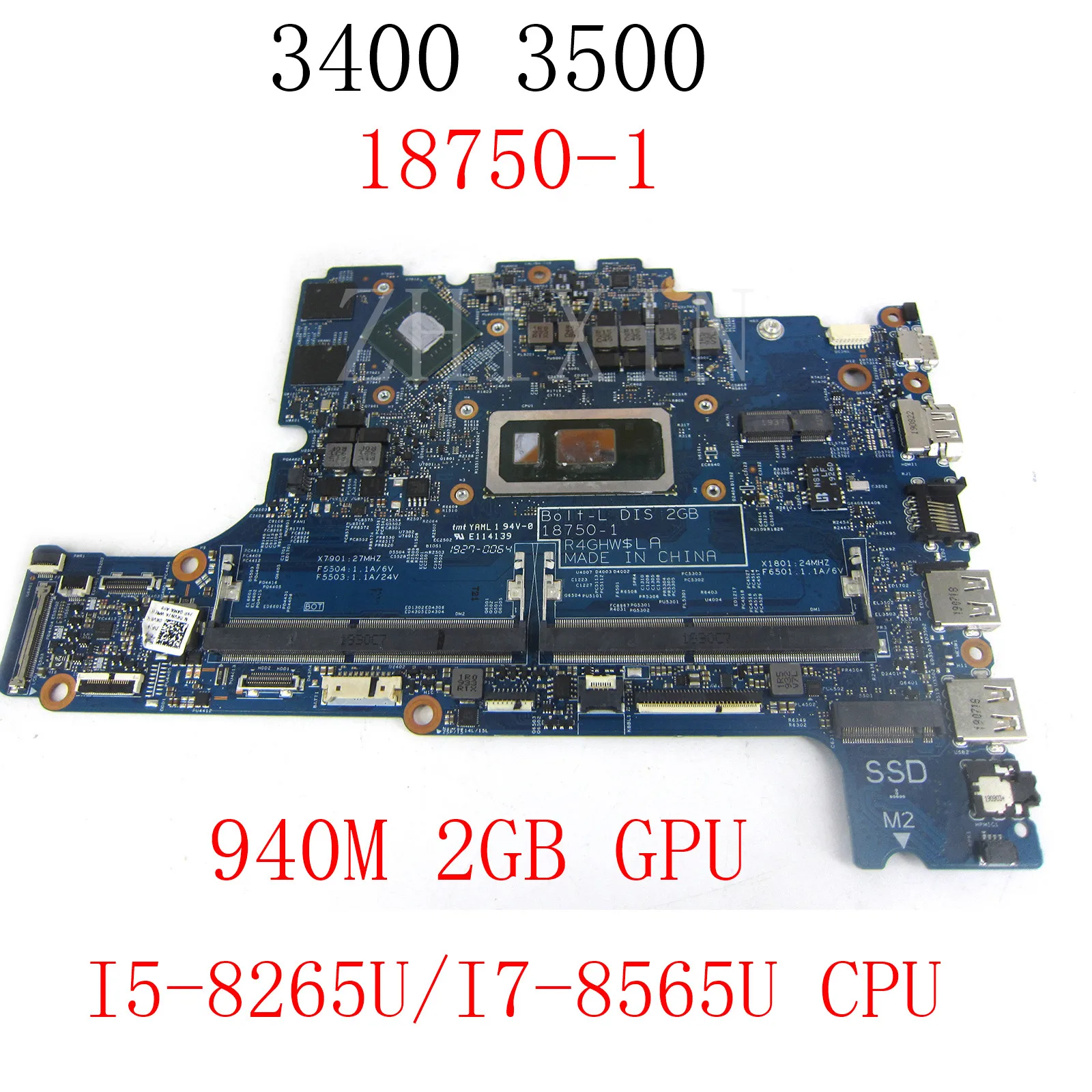 Placa base para ordenador portátil Dell Latitude 3400 3500 con I5-8265U I7-8565U CPU 940MX 2G 18750-1 04MCDM 0KVN26 prueba completa