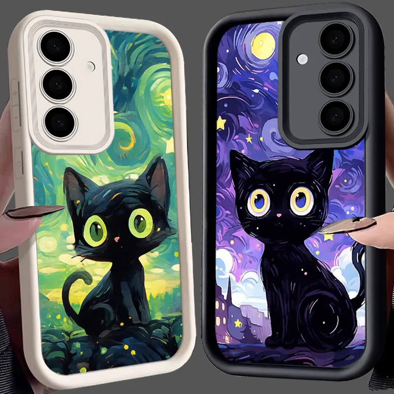 Funda de teléfono con diseño de gato y cielo estrellado S25Ultra, Funda para Samsung S25 S24 S23 Ultra, Funda para Galaxy S22 S20 Plus S21 FE S24FE